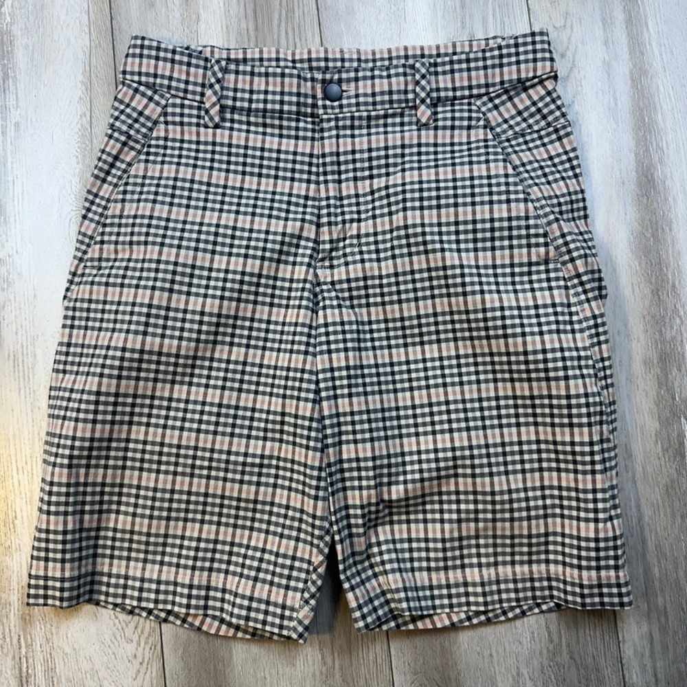 Lululemon Kahuna Chino Shorts Mens Size 32 Gray Pink Golf Check Stretch Preppy